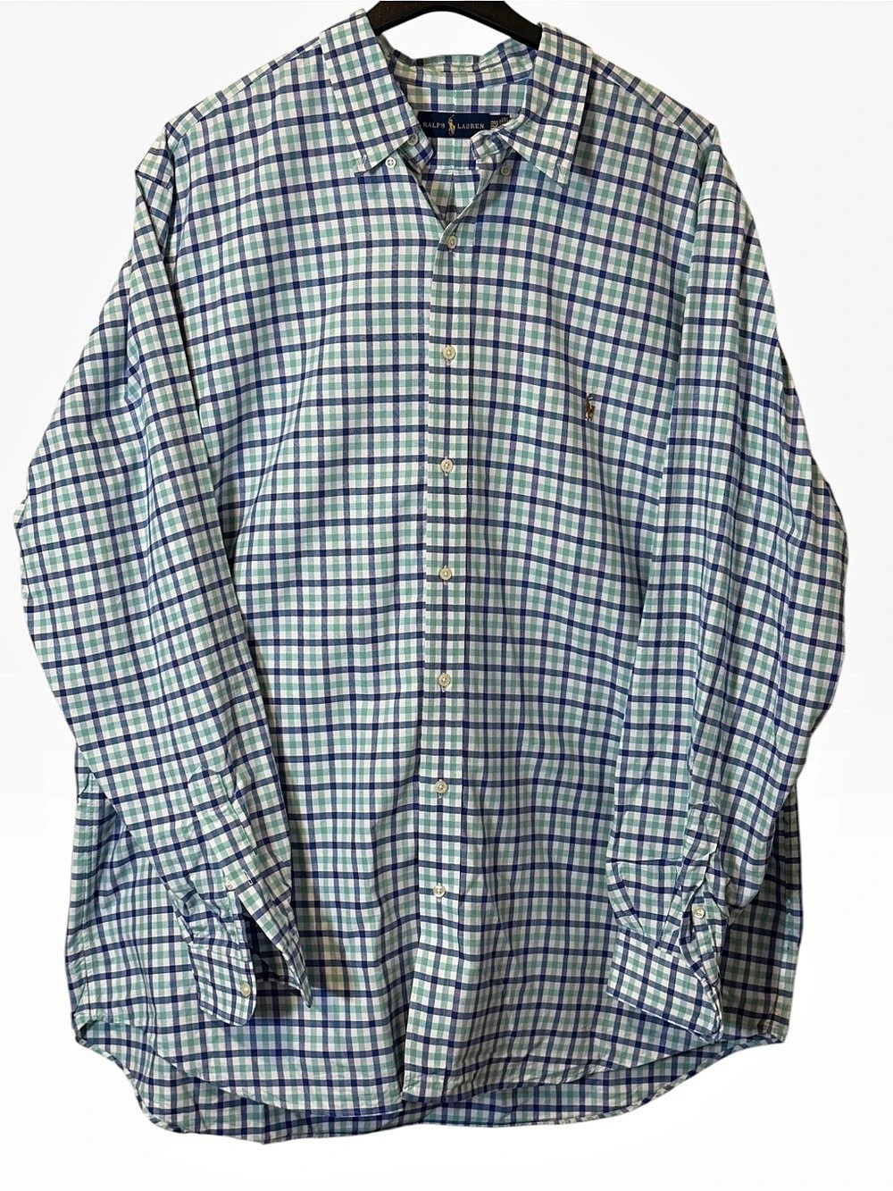 Ralph Lauren Men's Plaid Button Down Size 2XL Like New Blue White Green